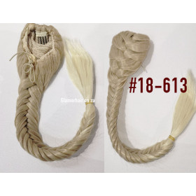 *T18-613 Ombre light blonde mix long braided draw string pony tail, synthetic hair