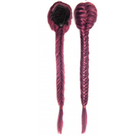 *F1 Burgandy long braided draw string pony tail, synthetic hair