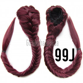 *99j Deep plum long braided draw string pony tail, synthetic hair