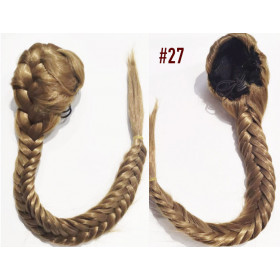 *27 Strawberry blonde long braided draw string pony tail, synthetic hair