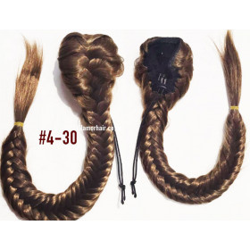 *4-30 Medium brown mix, long braided draw string pony tail, synthetic hair
