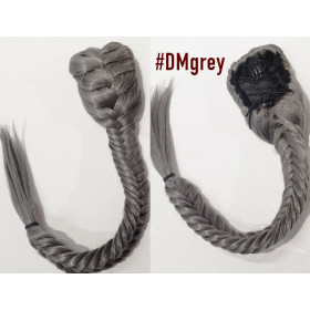 *DMgrey Dark grey, long braided draw string pony tail, synthetic hair