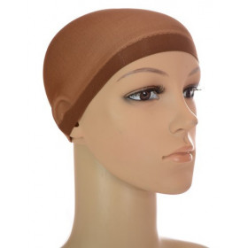 Light brown. Stocking type w            ig cap, double pack