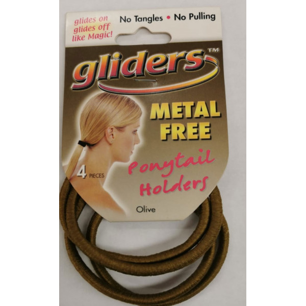 4 piece Gliders metal free, snag free ponytail holders -Olive