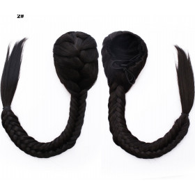 *2 Dark brown long braided draw string pony tail, synthetic hair