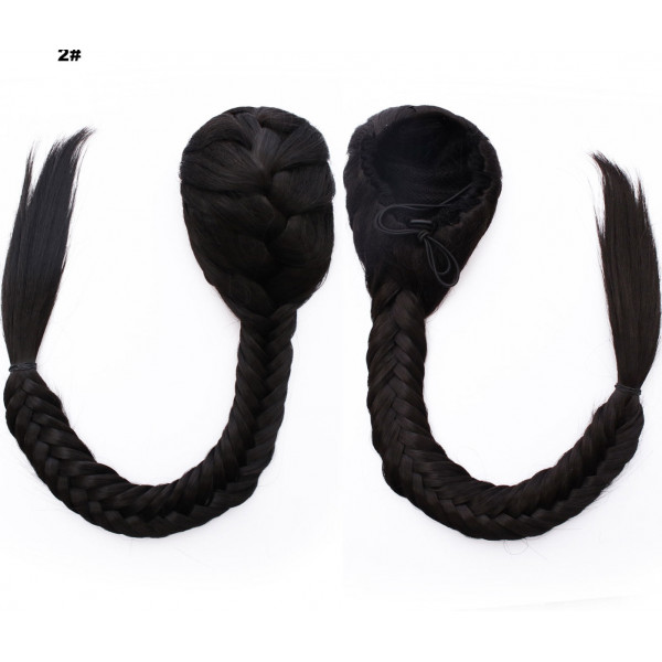 *2 Dark brown long braided draw string pony tail, synthetic hair