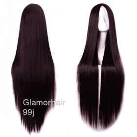Black plum mid part straight cosplay wig -100cm