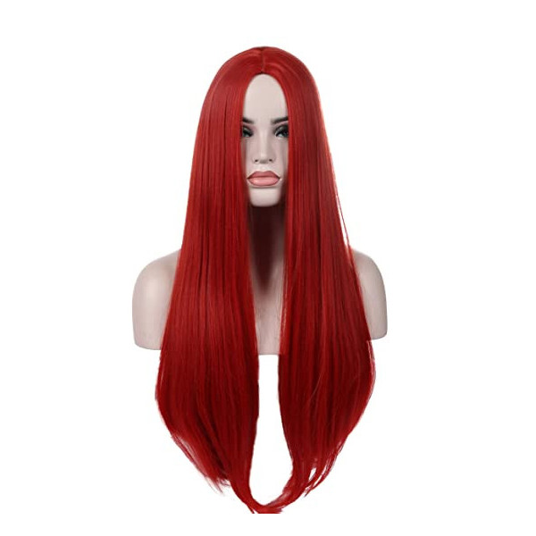 Fire red mid part straight cosplay wig -100cm (113)