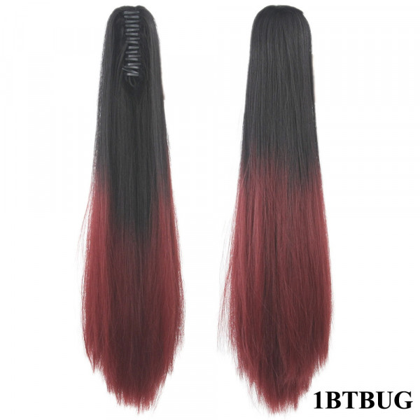 *1b-BUR Black to burgundy, Ombre, Straight, Claw clip synthetic ponytail