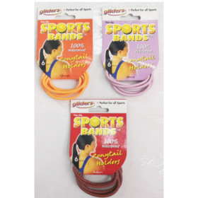 6pc Sports bands Gliders metal free, snag free ponytail holders -auburn