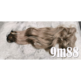 *9M-88 Light latte blonde mix 55-60cm clip in hair extensions 10pc set- wavy, Synthetic