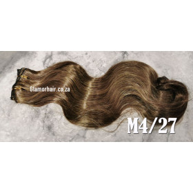 *M4-27 Chocolate golden blonde mix 55-60cm clip in hair extensions 10pc set- wavy, Synthetic