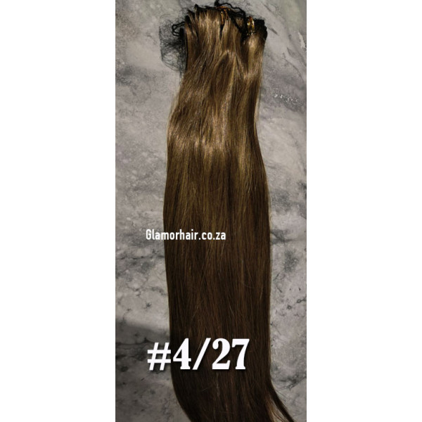 *4/H27 Chocolate golden blonde mix 55-60cm clip in hair extensions 10pc set- straight, Synthetic hair
