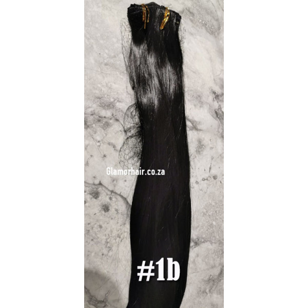 *1B Natural black brown 55-60cm clip in hair extensions 10pc set- straight, Synthetic hair