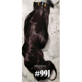 *99J Deep plum 55-60cm clip in hair extensions 10pc set- wavy, Synthetic