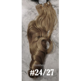 *24H27 Neutral honey blonde 55-60cm clip in hair extensions 10pc set- wavy, Synthetic