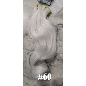 *600 Platinum white 55-60cm clip in hair extensions 10pc set- wavy, Synthetic