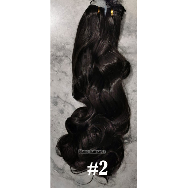 *2 Dark brown 55-60cm clip in hair extensions 10pc set- wavy, Synthetic