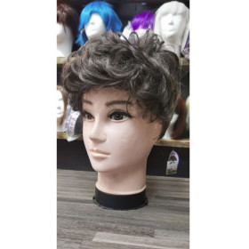 E023 Mousy brown grey mix synthetic wig