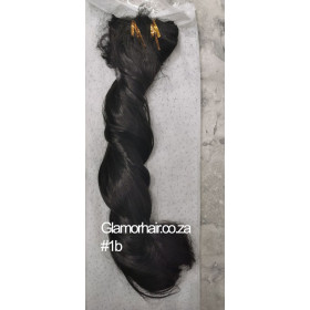 *1b Natural black brown 55-60cm clip in hair extensions 10pc set- wavy, Synthetic