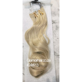 *24H-613 Latte blonde mix 55-60cm clip in hair extensions 10pc set- wavy, Synthetic
