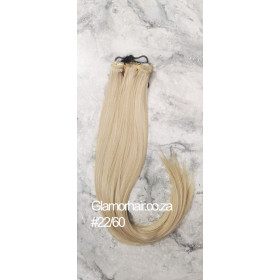 *22M60 Light beige blonde mix 55-60cm clip in hair extensions 10pc set- straight, Synthetic hair