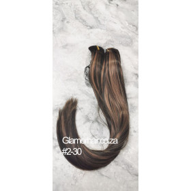 *2H30 Chestnut brown mix 55-60cm clip in hair extensions 10pc set- straight, Synthetic hair