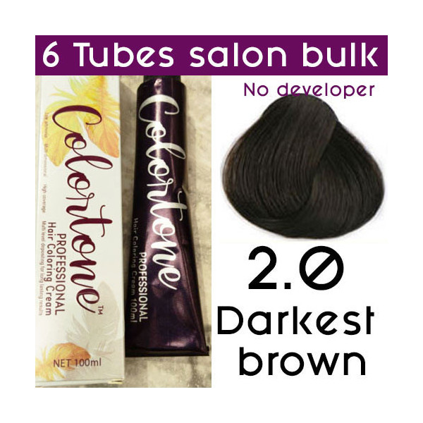 2.0 Darkest black brown - 6 TUBES pack (same color, no developer) Colortone professional 100ML