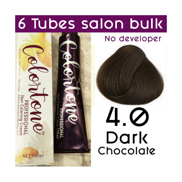 4.0 Dark Chocolate- 6 TUBES pack  (same color, no developer) Colortone professional 100ML