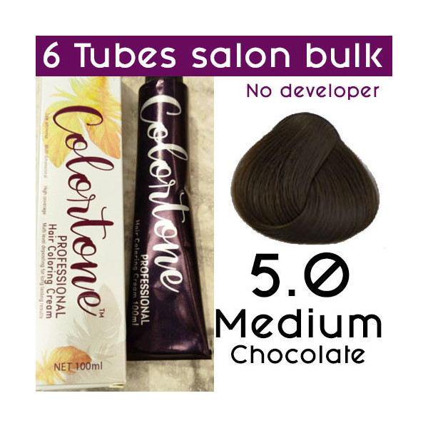 5.0 Medium Chocolate- 6 TUBES pack (same color, no developer) Colortone professional 100ML