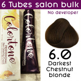 6.0 Darkest chestnut- 6 TUBES pack  (same color, no developer) Colortone professional 100ML