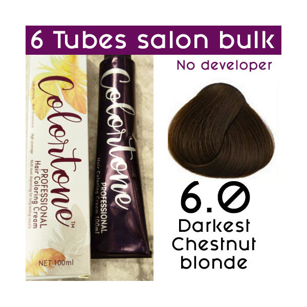 6.0 Darkest chestnut- 6 TUBES pack  (same color, no developer) Colortone professional 100ML