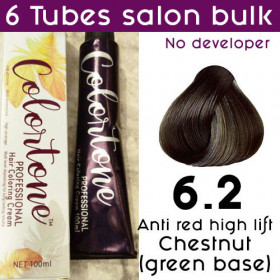 6.2 Anti red chocolate (green base)- 6 TUBES pack  (same color, no developer)  Colortone professional 100ML