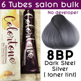 8BP Dark steel silver - 6 TUBES pack  (same color, no developer) Colortone professional 100ML