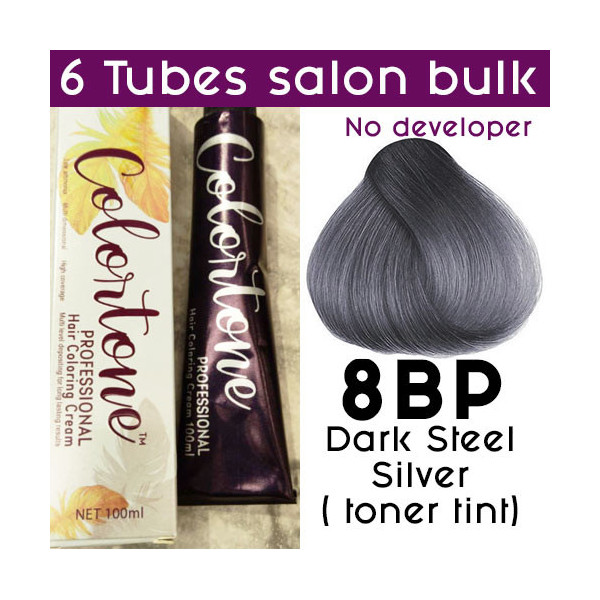 8BP Dark steel silver - 6 TUBES pack  (same color, no developer) Colortone professional 100ML