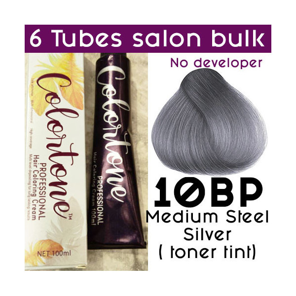10BP Medium steel silver - 6 tubes s (same color, no developer) Colortone professional 100ml