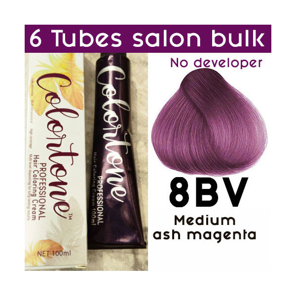 8BV Medium ash magenta - 6 TUBES pack  (same color, no developer) Colortone professional 100ML