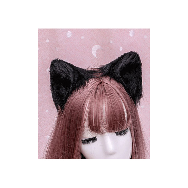 Black cat ears 1 pair, clip on hair pin, synthetic fur