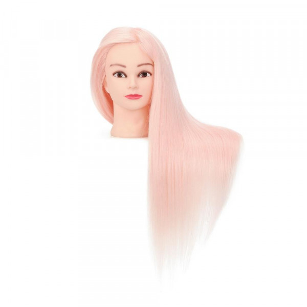 Baby pink practice mannequin head, Synthetic heat resistant hair