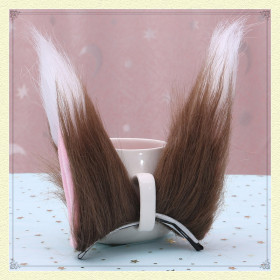 Lynx ears pair (brown white). Clip on hair pin with alice band, synthetic fur