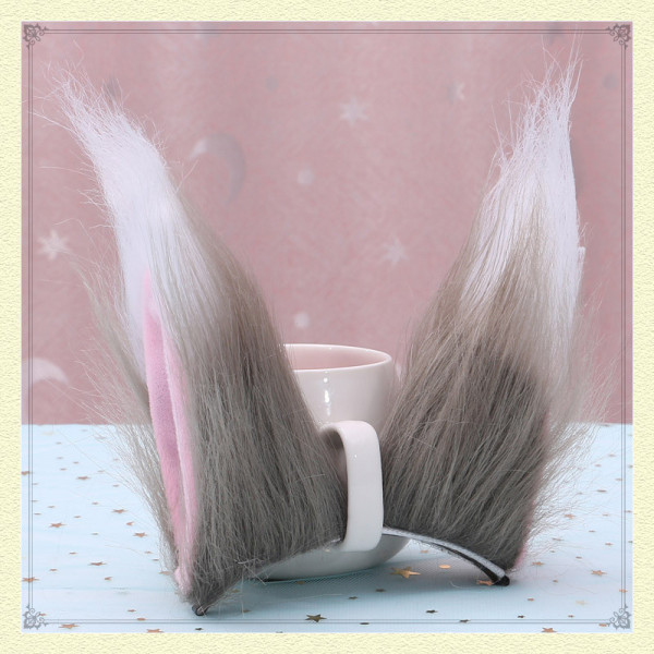 Lynx ears pair (grey white). Clip on hair pin with alice band, synthetic fur