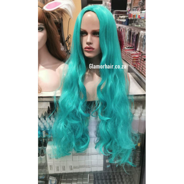 Teal blue mid parting wavy cosplay wig (20c)