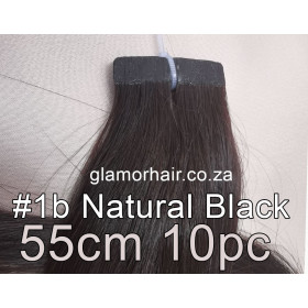 55cm *1b Black brown Tape in 10pc virgin Indian remy human hair