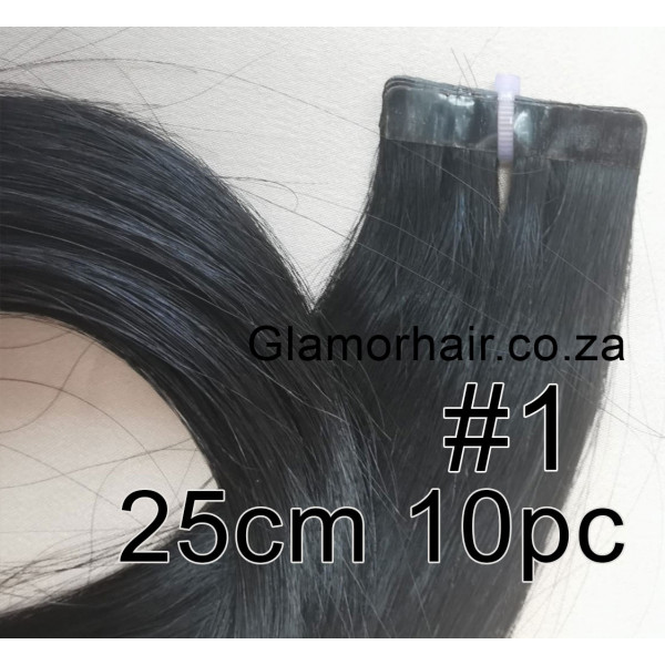 25cm *1 Jet black Tape in 10pc Indian remy human hair