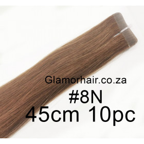 45cm *8N Light Natural brown Tape in hair extensions 10pc European remy human hair
