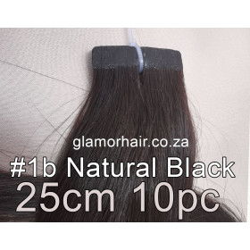 25cm *1b Black brown Tape in 10pc virgin Indian remy human hair