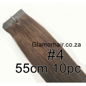 55cm *4 Chocolate brown Tape in 10pc Indian remy human hair