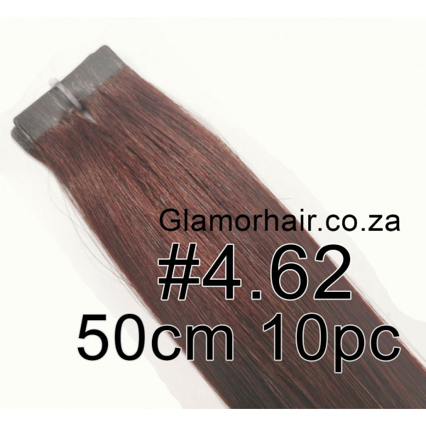 50cm 4 62 Cherry Brown Tape In 10pc European Remy Human Hair