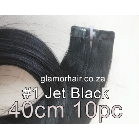 40cm *1 Jet black Tape in 10pc Indian remy human hair