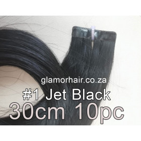 30cm *1 Jet black Tape in 10pc Indian remy human hair